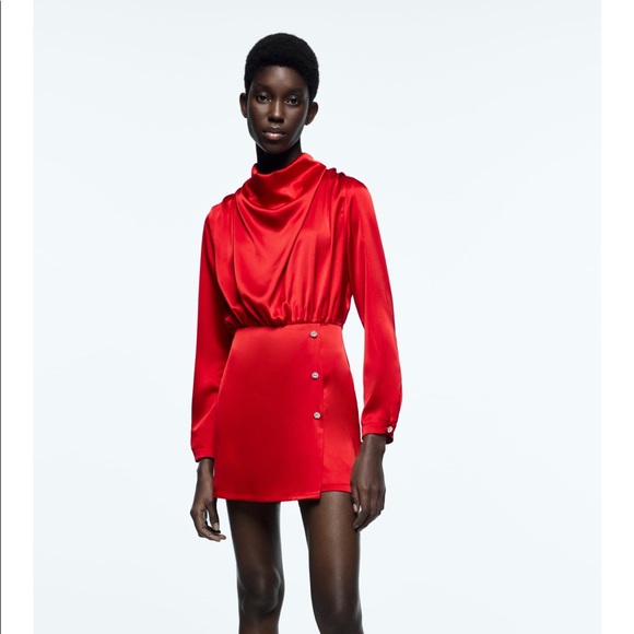 Zara red satin effect jumpsuit med - Picture 2 of 3